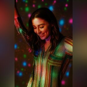 VTG 1970s Indie Sleaze Rainbow Authentic Disco Top Renee Tener for Outlander M